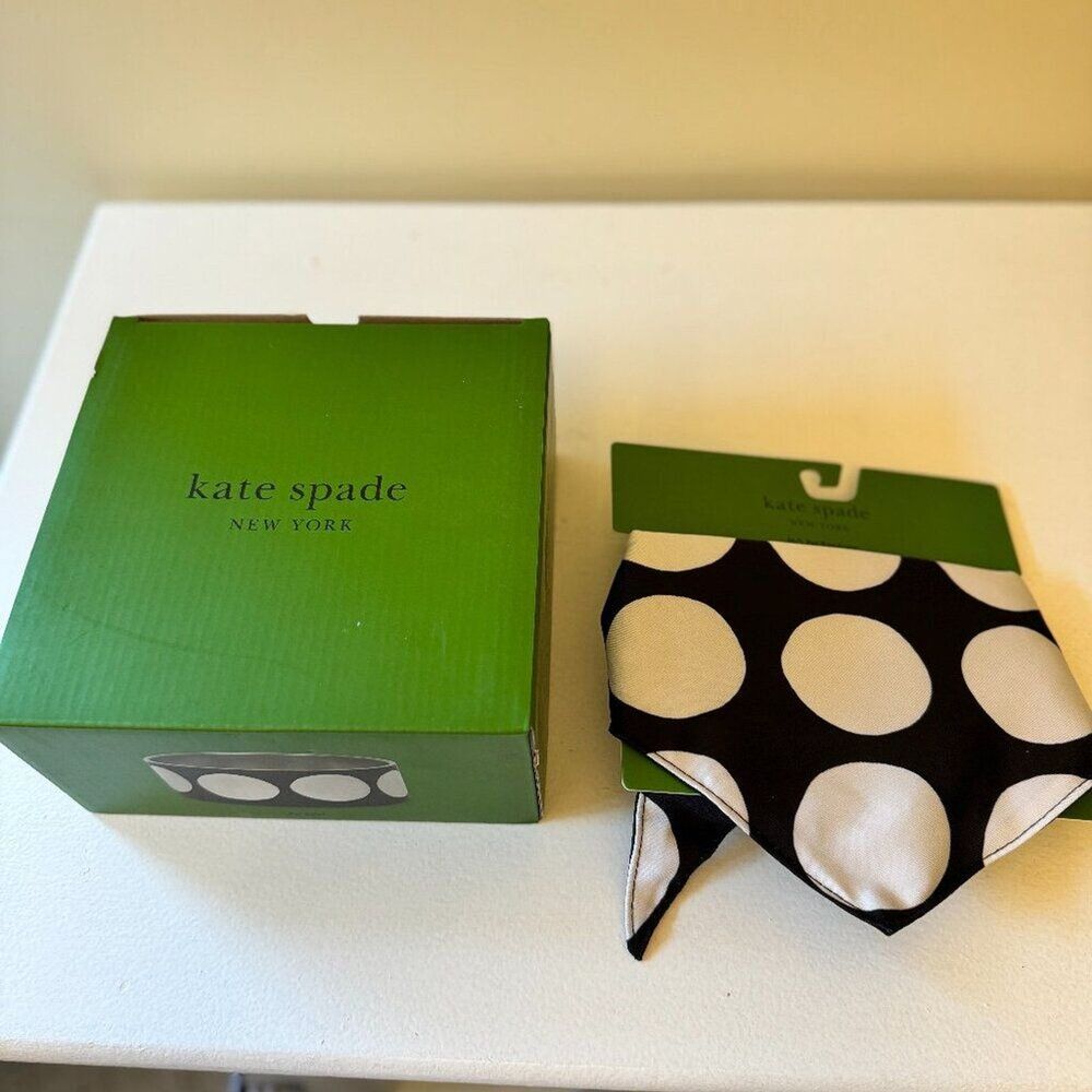 KATE SPADE Pet Bandana & 32oz Bowl in Art Dots  M/L NWT Bundle